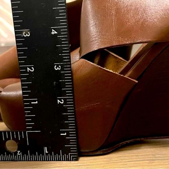 Marni Brown Leather Cutout Slingback Platform Wedge Wood 5” Heel 40 8.5 - Picture 15 of 16